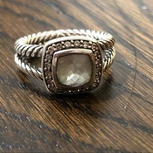 David Yurman Diamond and Prasolite Ring Size 6